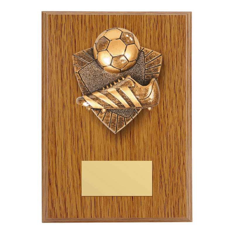 Wood Plaque with Resin Football Boot & Ball Trim – Light Oak