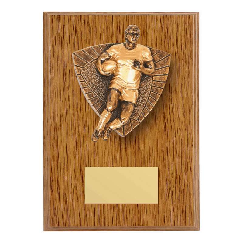 Wood Plaque with Resin Rugby Player Male Trim – Light Oak