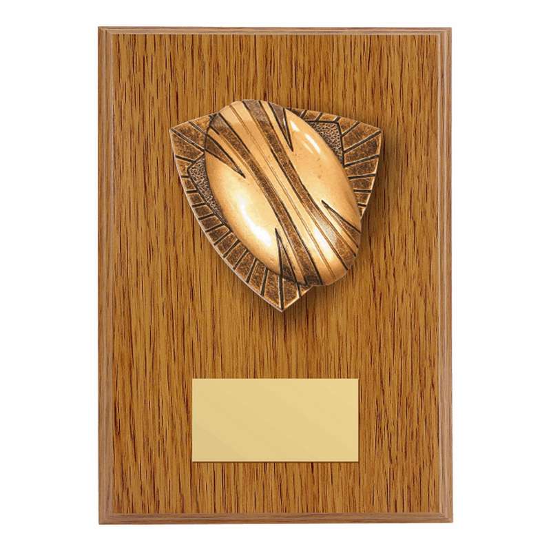 Wood Plaque with Resin Rugby Ball Trim – Light Oak