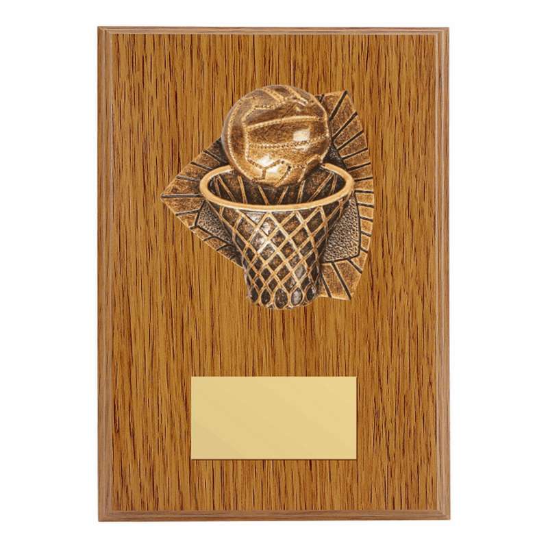 Wood Plaque with Resin Netball Trim – Light Oak