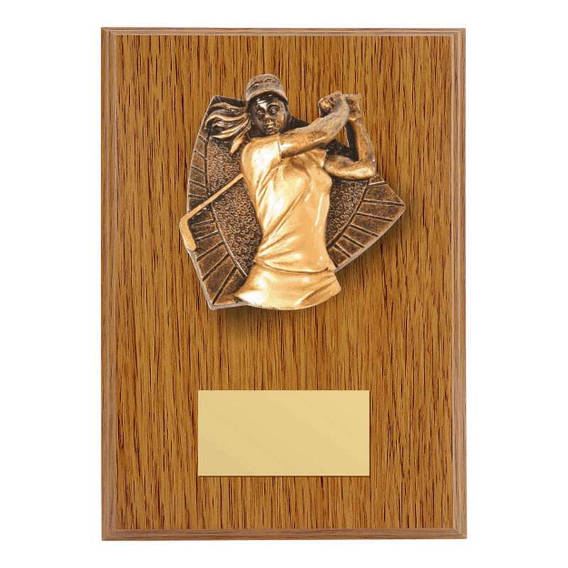 Wood Plaque with Resin Female Golf Trim – Light Oak