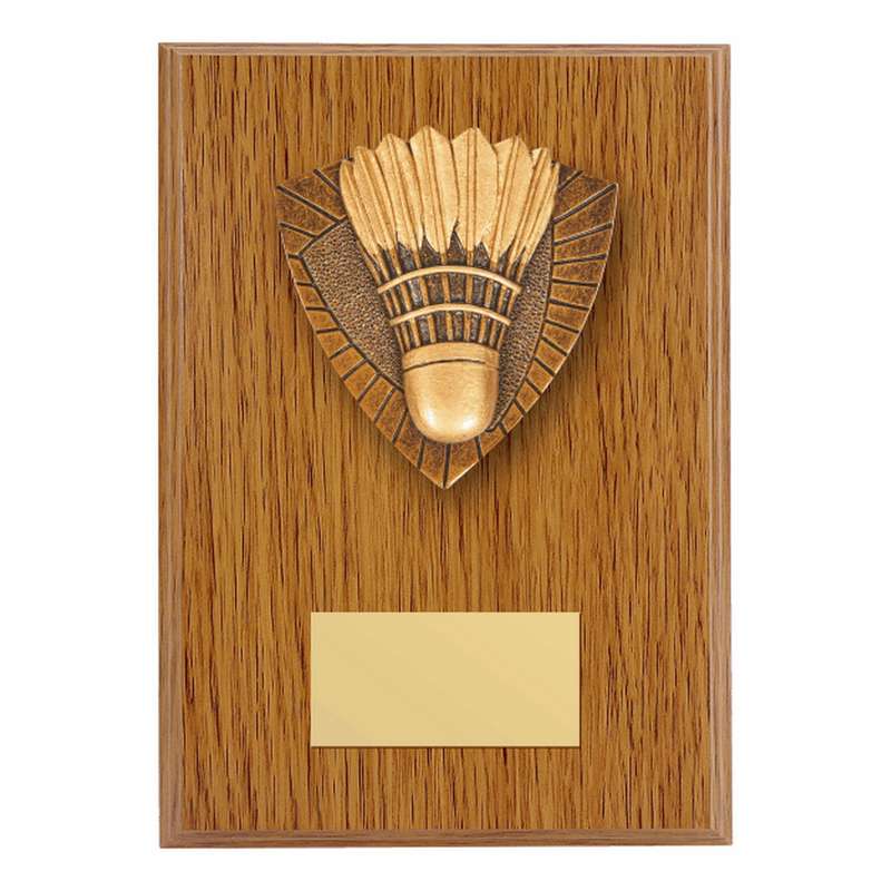 Wood Plaque with Resin Badminton Trim – Light Oak