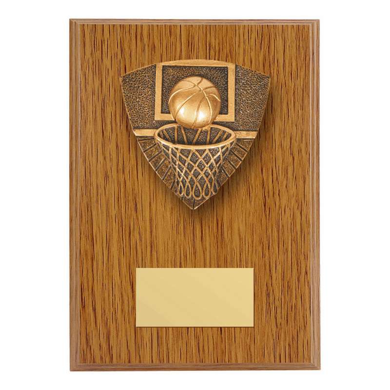 Wood Plaque with Resin Basketball Trim – Light Oak