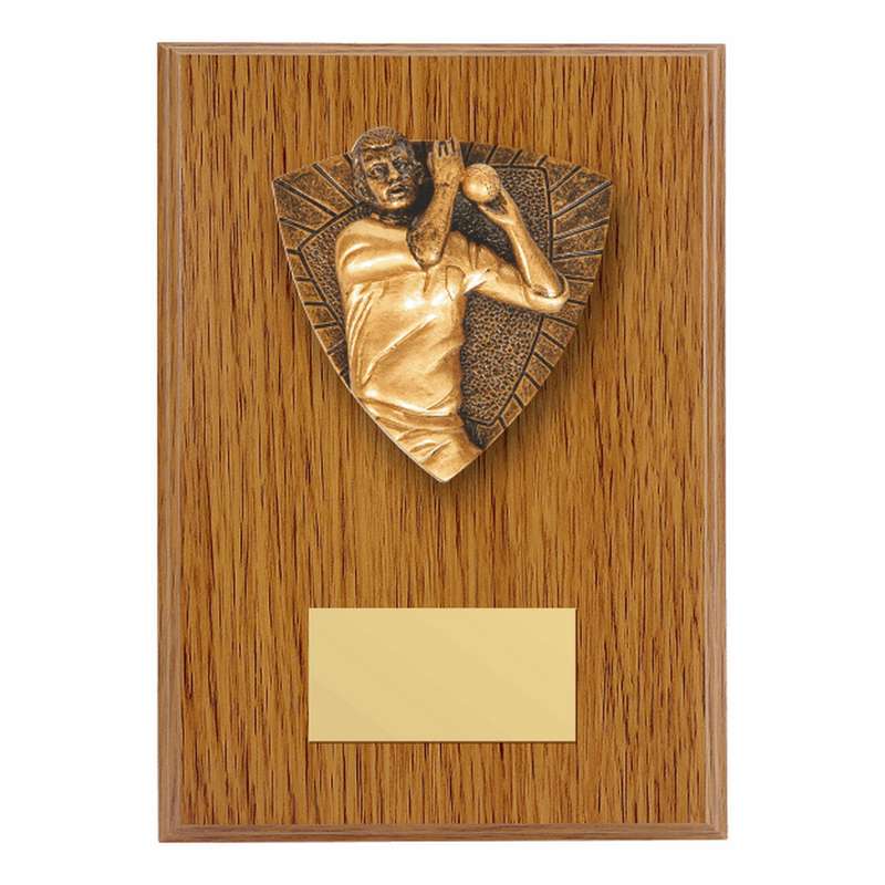 Wood Plaque with Resin Cricket Bowler Trim – Light Oak
