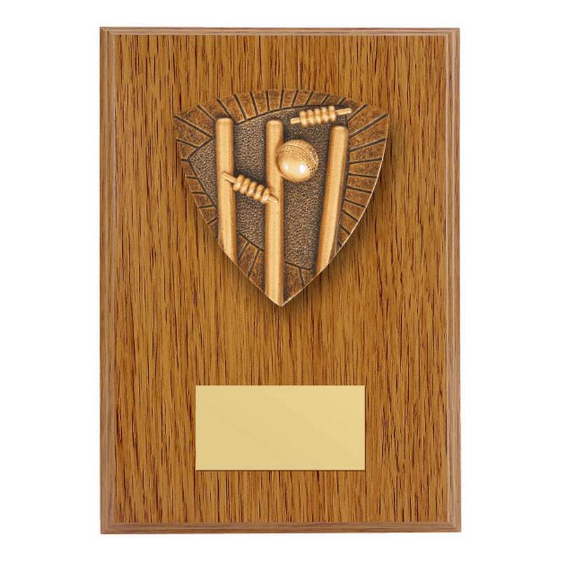 Wood Plaque with Resin Cricket Stumps Trim – Light Oak