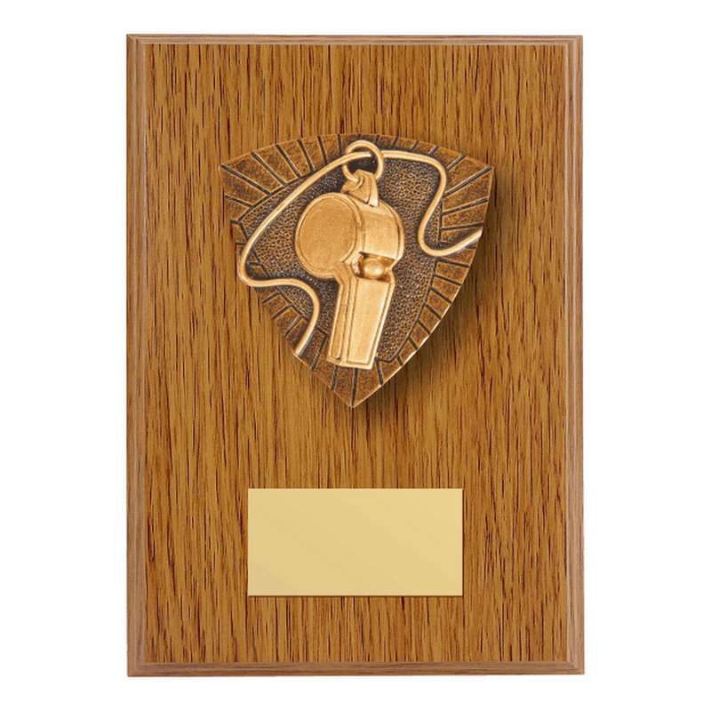 Wood Plaque with Resin Referee Trim – Light Oak