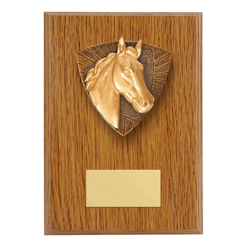 Wood Plaque with Resin Horse Trim – Light Oak