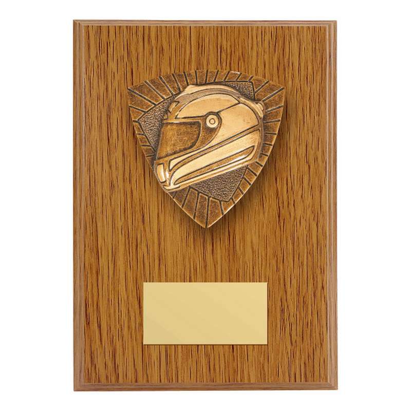 Wood Plaque with Resin Motor Sport Helmet Trim – Light Oak