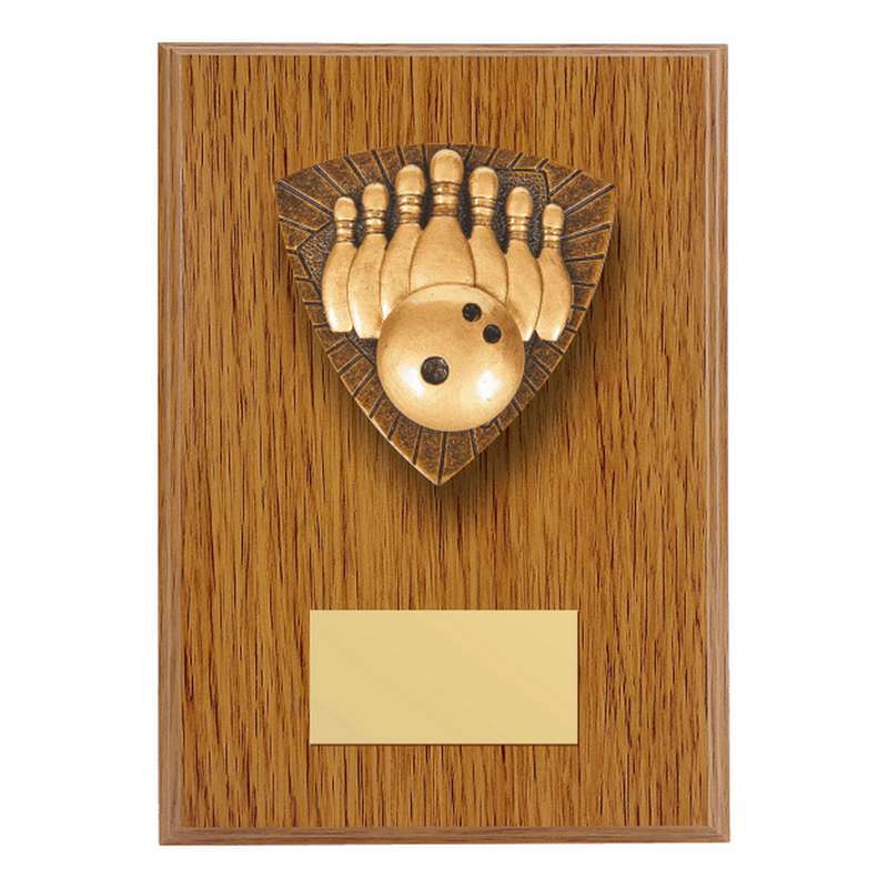 Wood Plaque with Resin Ten Pin Trim – Light Oak
