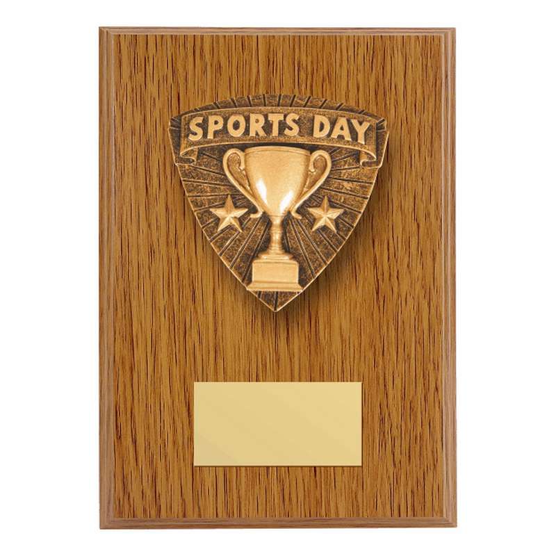 Wood Plaque with Resin Sports Day Trim – Light Oak
