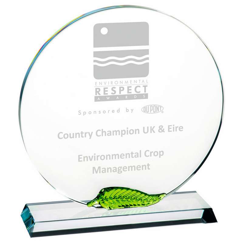 Clear Glass Award with Green Leaf – Clear