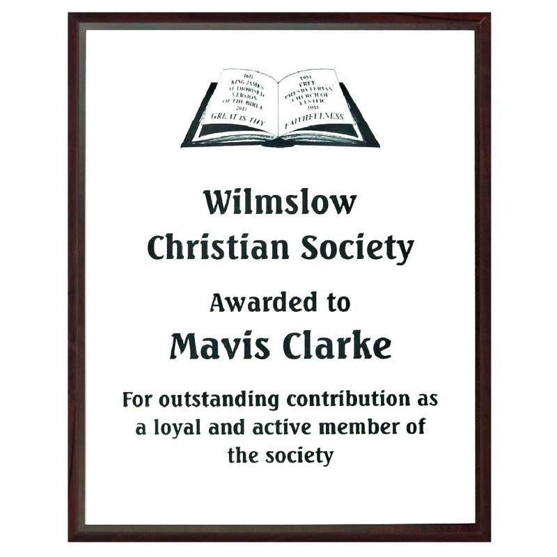 Wood Plaque Award with Colour Laminate Front – PLEASE SPECIFY COLOUR IN NOTES – Dark Wood
