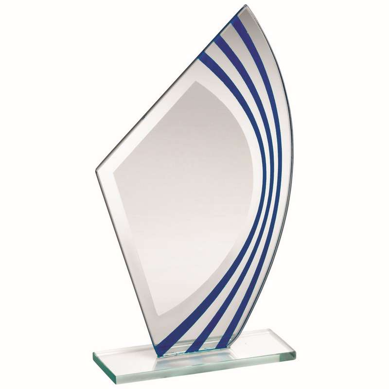 JADE GLASS SAIL PLAQUE WITH BLUE/SILV HIGHLIGHTS (4mm THICK) – 8in