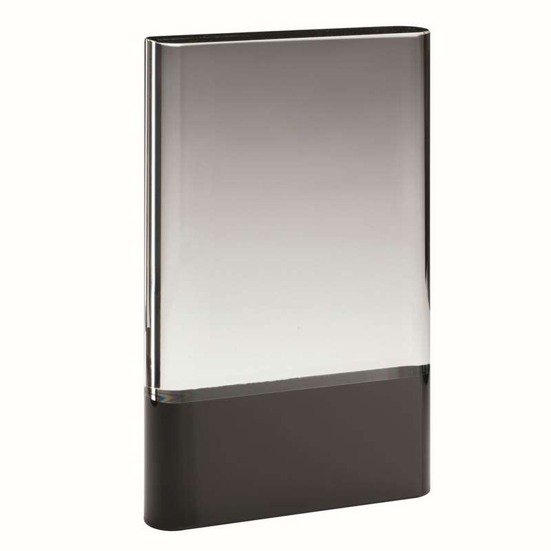 CLEAR GLASS PLAQUE ON BLACK BASE (30mm THICK) – 7in