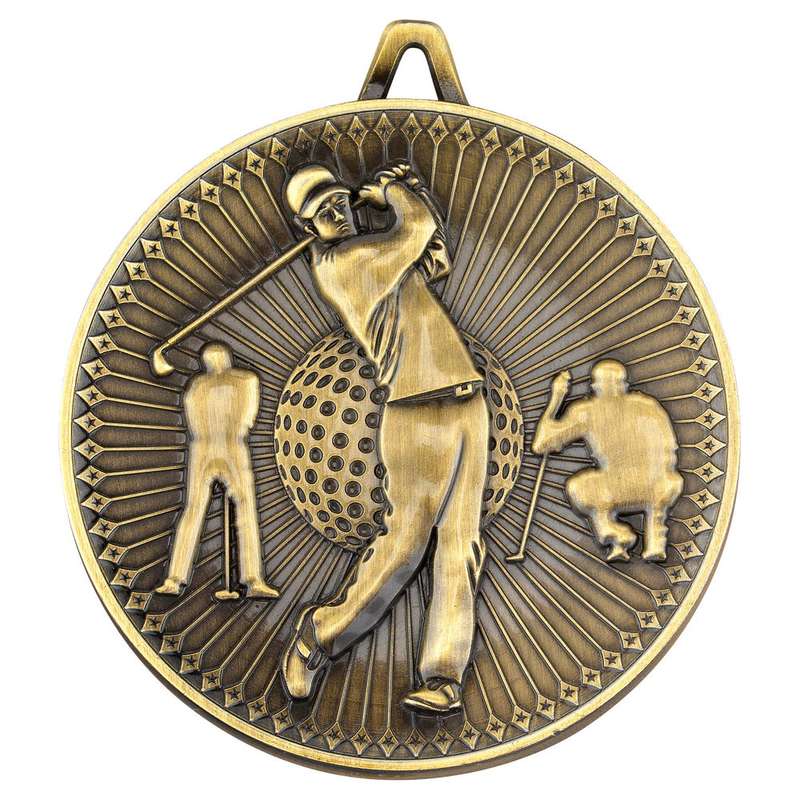 GOLF DELUXE MEDAL ANTIQUE GOLD – 2.35in