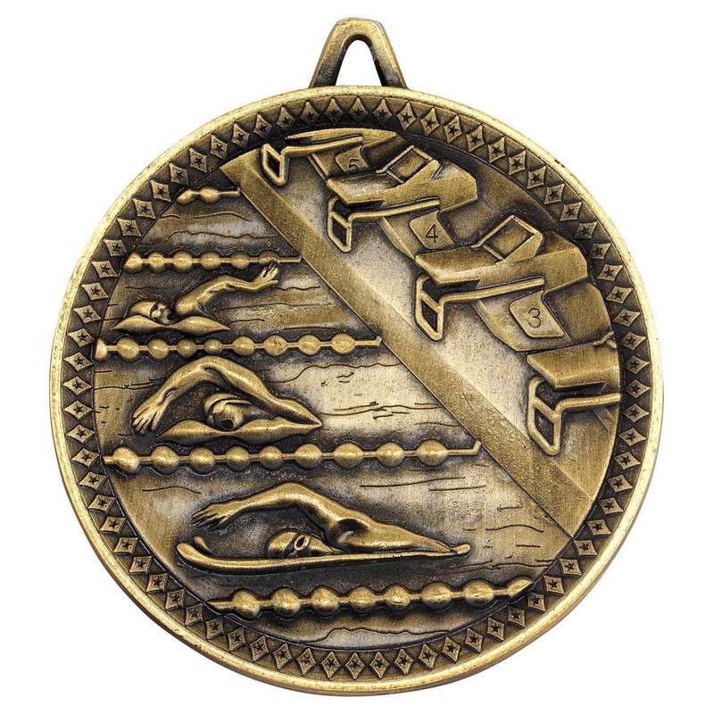 SWIMMING DELUXE MEDAL ANTIQUE GOLD – 2.35in