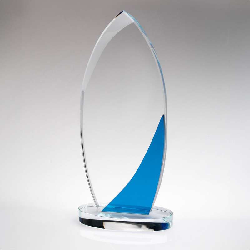 CLEAR/BLUE GLASS EYELET PLAQUE (10mm THICK) – 8in