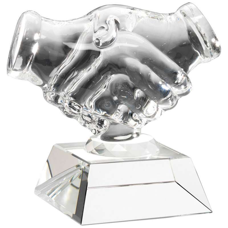 CLEAR GLASS HANDSHAKE ON BASE – 4.25in