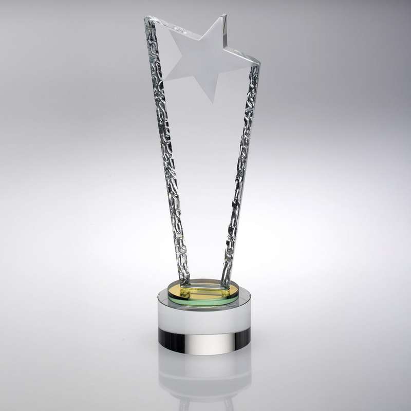 CLEAR FROSTED STAR COLUMN WITH YELLOW COLLAR (15mm THICK) – 10in