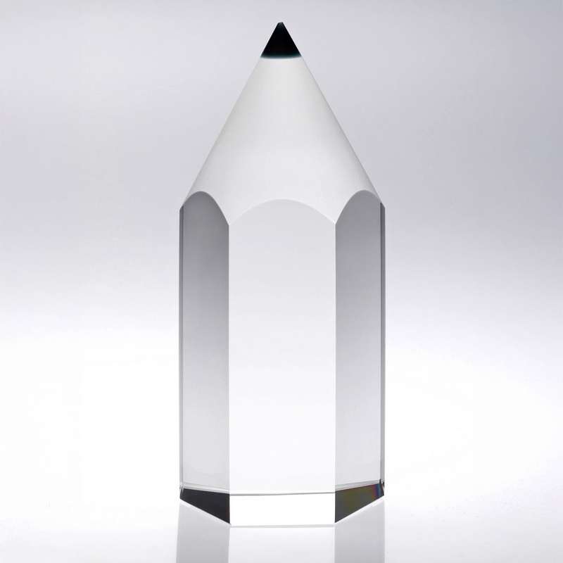 CLEAR GLASS CHUNKY PENCIL AWARD – 8in