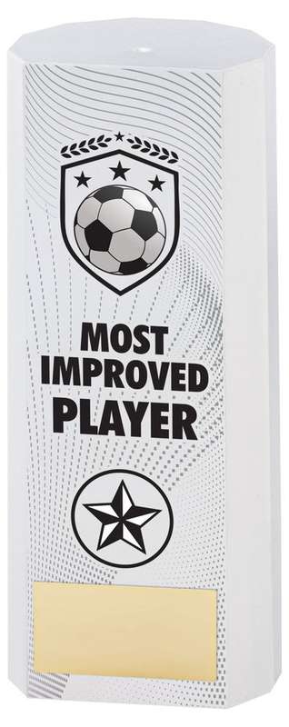 WHITE PLASTIC FILLED COLUMN FOOTBALL MOST IMPROVED PLAYER (1in CEN) – 6in
