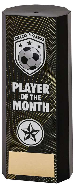 BLACK PLASTIC FILLED COLUMN FOOTBALL PLAYER OF THE MONTH (1in CEN) – 6in