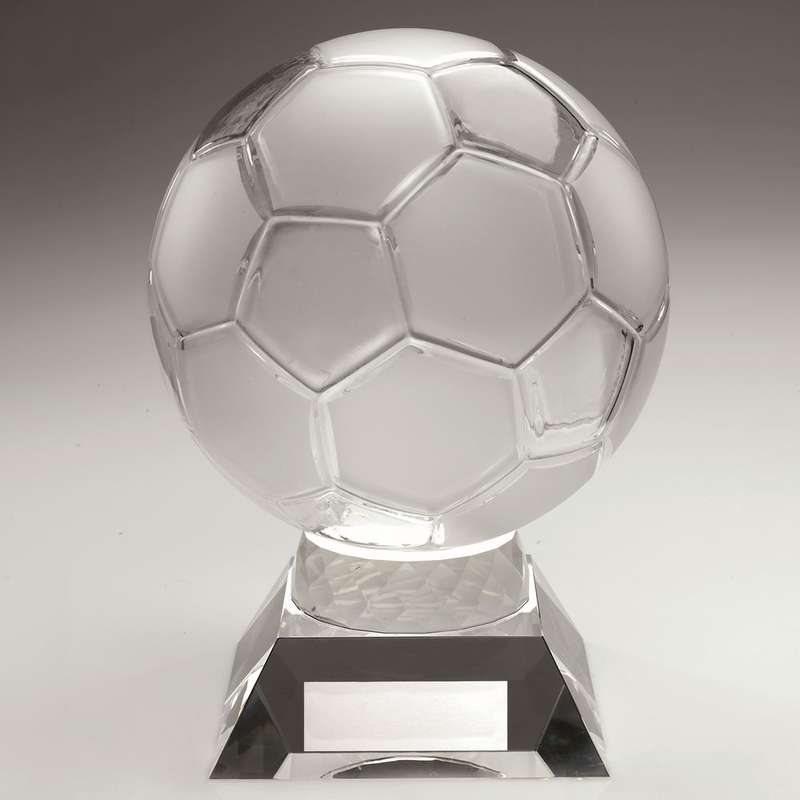 LARGE CLEAR GLASS FOOTBALL WITH PLATE – 6.5in