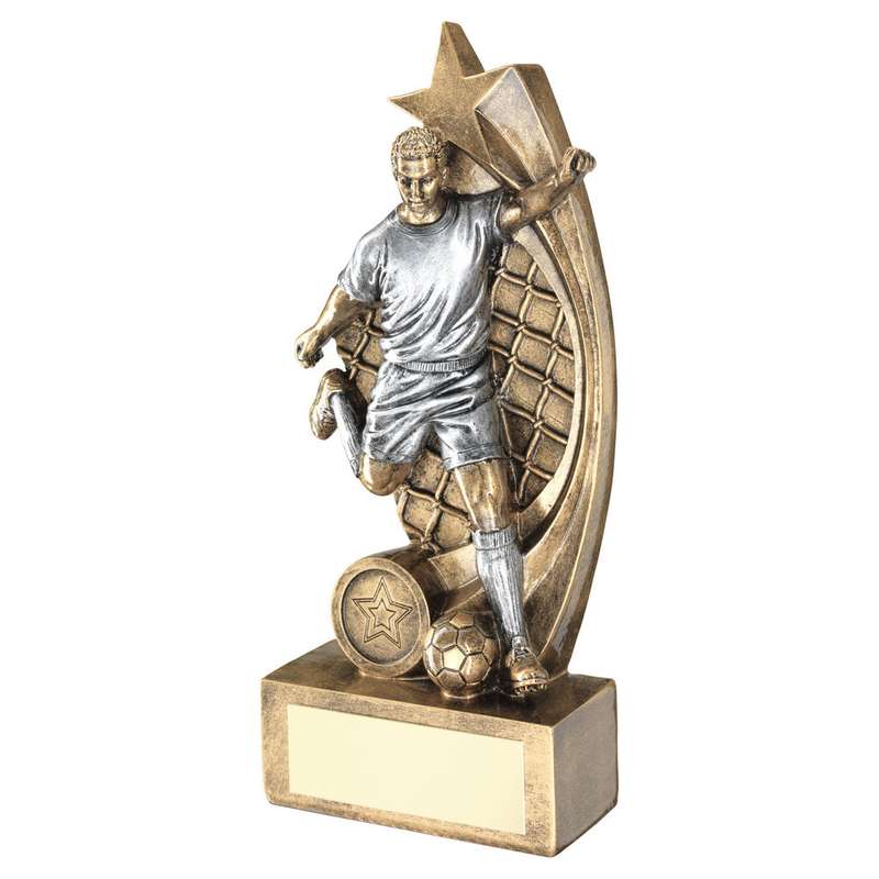 BRZ/PEW MALE FOOTBALL FIGURE ON STAR NET BACKING WITH PLATE (1in CENTRE) – 6″