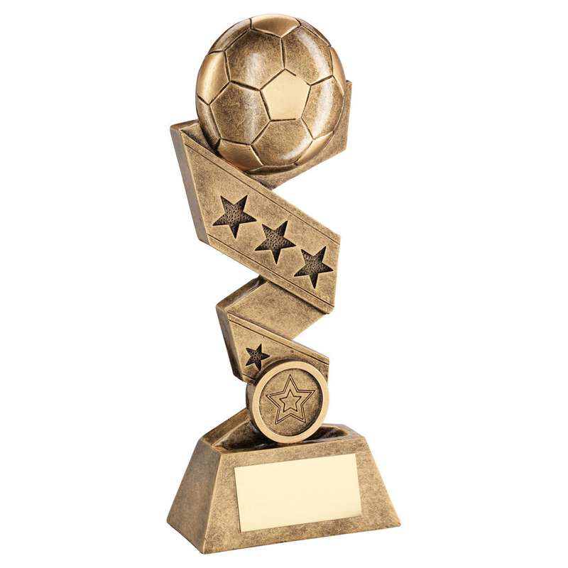 BRZ/GOLD FOOTBALL ON ZIG ZAG STAR RIBBON WITH PLATE (1in CENTRE) – 8in