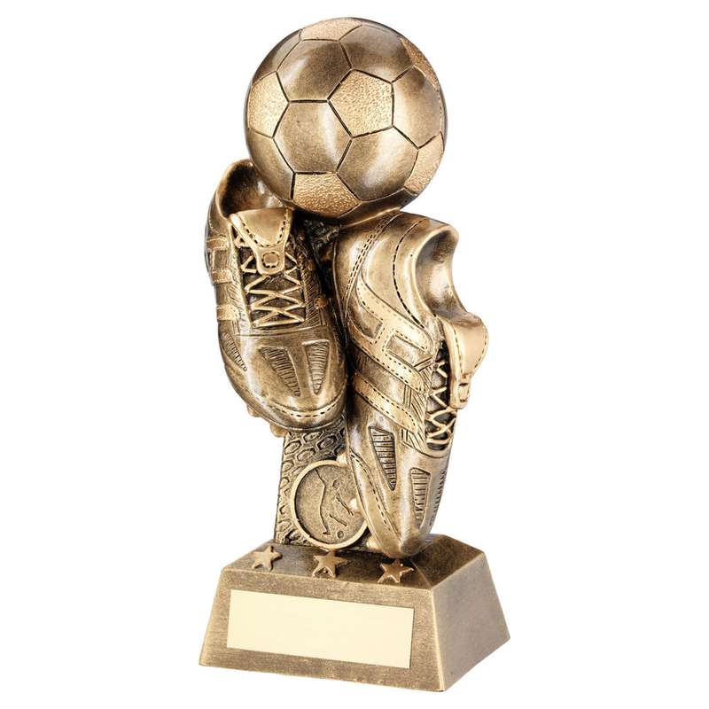 BRZ/GOLD FOOTBALL AND BOOTS ON COLUMN RISER WITH PLATE (1in CENTRE) – 7.25in