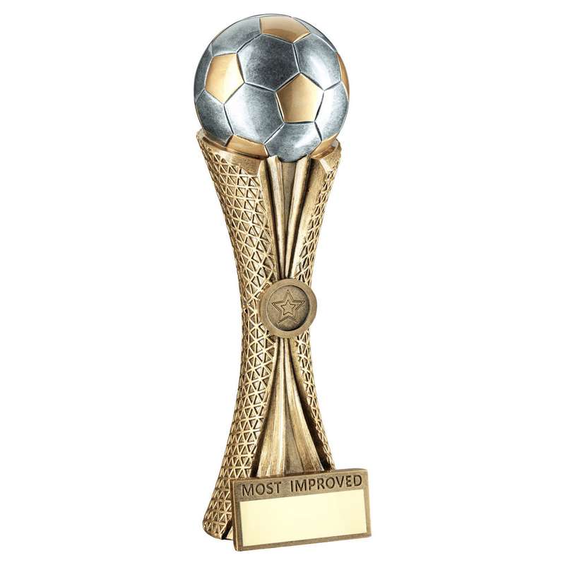 BZ/PW/G FOOTBALL ON TRI MESH COLUMN WITH PLATE (1in CEN) MOST IMPROVED – 12in