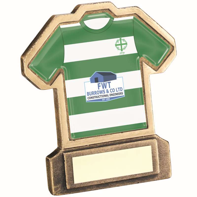 BRZ/GOLD RESIN FOOTBALL SHIRT PLAQUE WITH PLATE – (SHIRT C) 4.5in