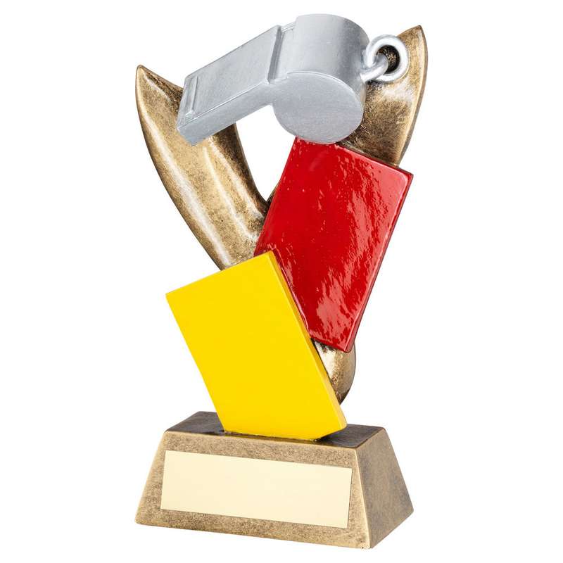 SILV/BRZ REFEREE WHISTLE WITH RED AND YELLOW CARDS WITH PLATE – 6.75in