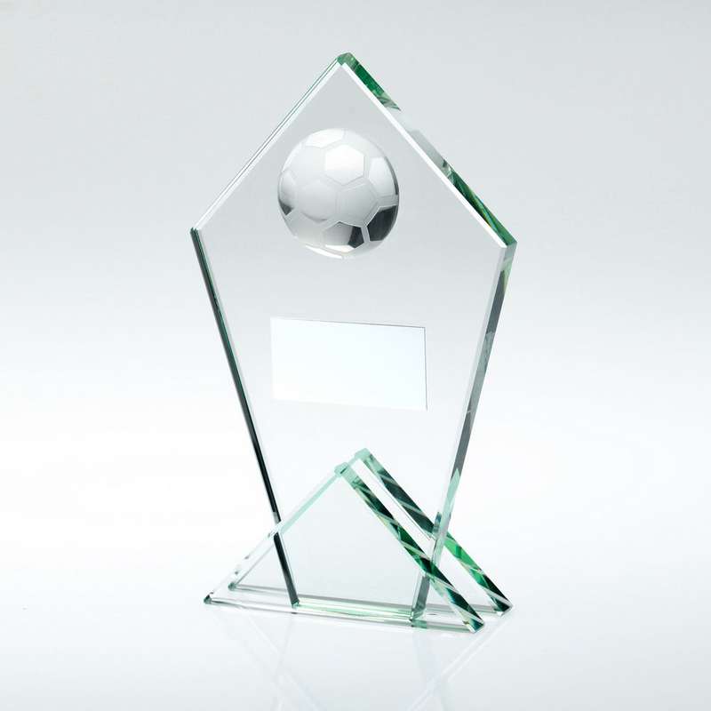 JADE GLASS POINTED PLAQUE WITH HALF FOOTBALL AND PLATE – 5.75in