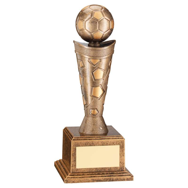 BRONZE/GOLD PLASTIC FOOTBALL FIGURE ON BASE – 7.5in