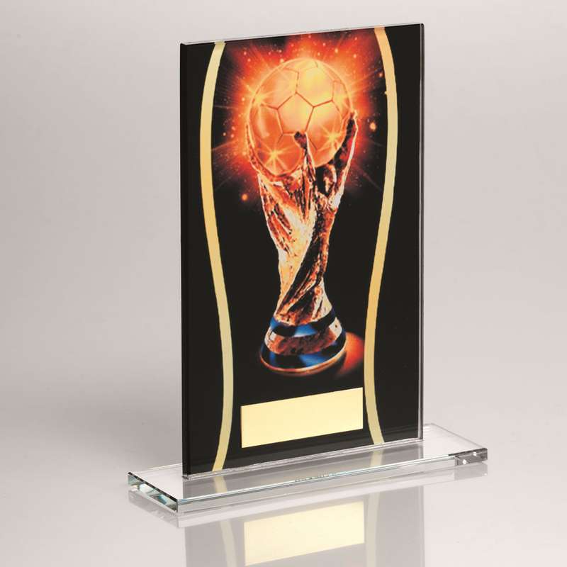 CLEAR GLASS RECTANGLE WITH PRINTED FOOTBALL WITH PLATE (5mm THICK) – 6.5in