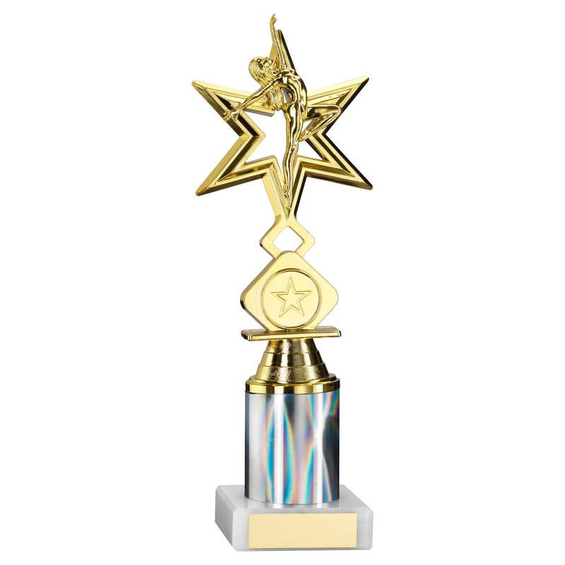 GOLD/SILVER DANCE/GYM STAR FIGURE ASSEMBLED ON MARBLE – (1″ CEN/1″ TUBE) 8in
