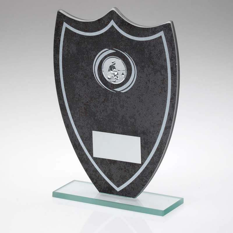 STONE EFFECT GLASS SHIELD WITH ANGLING CENTRE AND PLATE – 6.5in