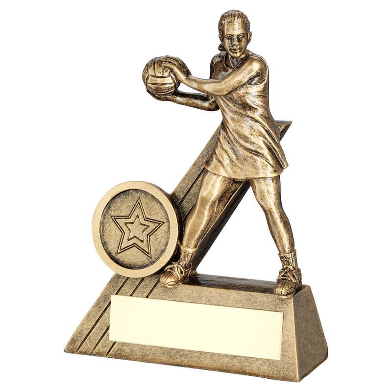 BRZ/GOLD FEMALE NETBALL MINI FIGURE WITH PLATE (1in CENTRE) – 4in
