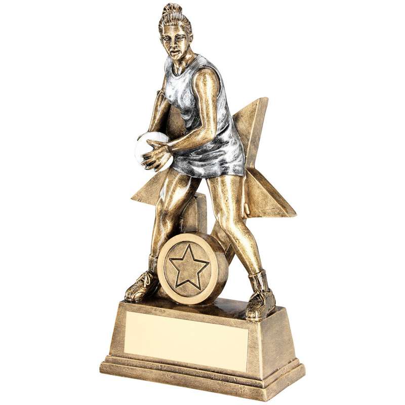 BRZ/PEW/WHITE FEMALE NETBALL FIGURE WITH STAR BACK WITH PLATE (1in CEN) – 6in