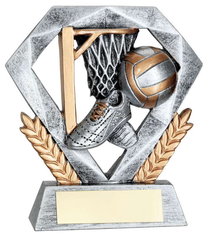 PEW/GOLD NETBALL MINI DIAMOND WITH PLATE – 4in