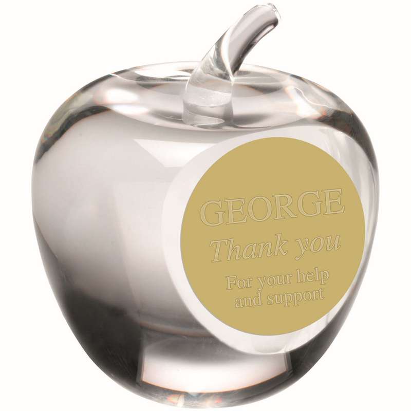 CLEAR GLASS APPLE PAPERWEIGHT WITH PLATE – 3.5in