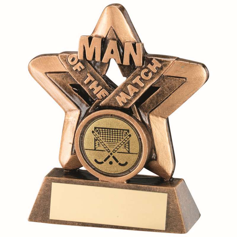 BRZ/GOLD MAN OF THE MATCH MINI STAR WITH HOCKEY INSERT AND PLATE – 3.75in