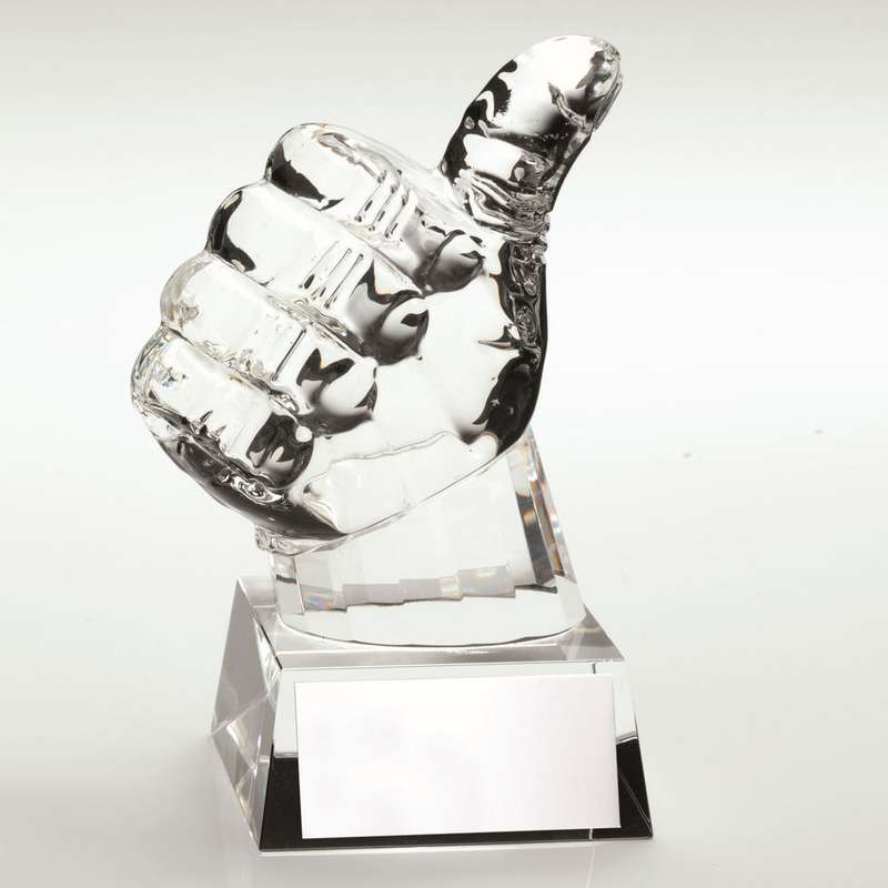 CLEAR GLASS THUMBS UP WITH PLATE – 5.5in