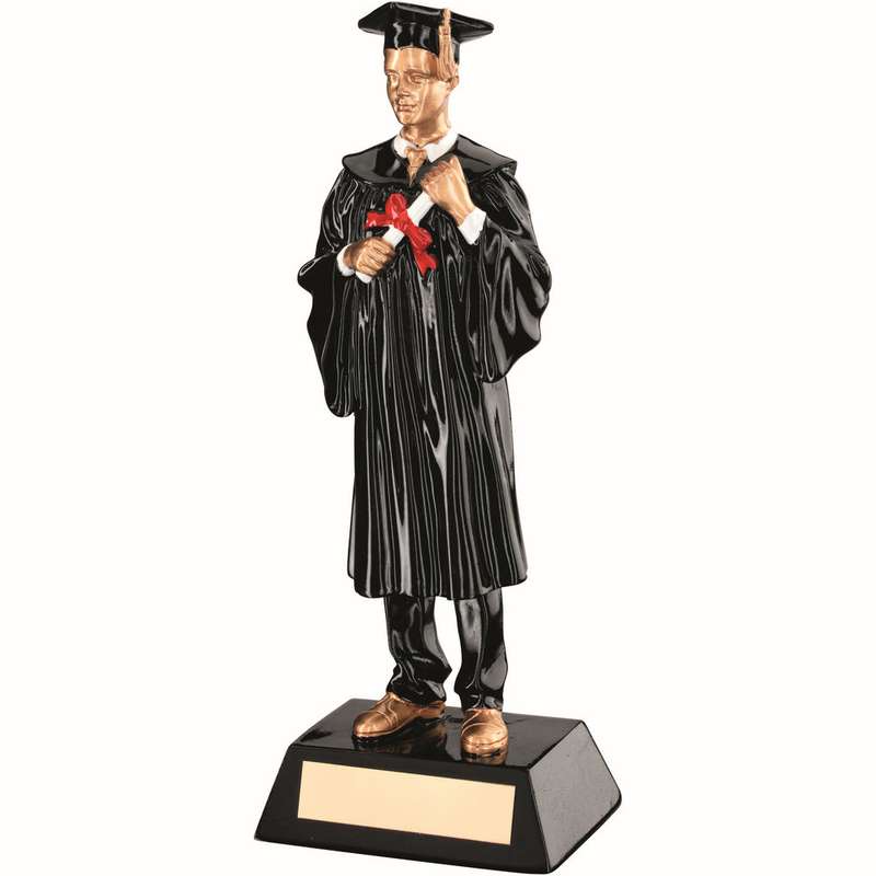 BLK/GOLD RESIN MALE GRADUATE FIGURE WITH PLATE – 9.25in