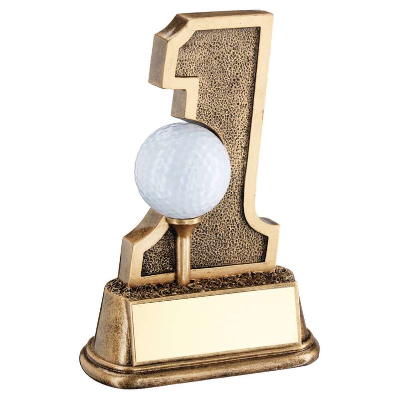 BRZ/GOLD GOLF HOLE IN ONE BALL HOLDER WITH PLATE – 6in