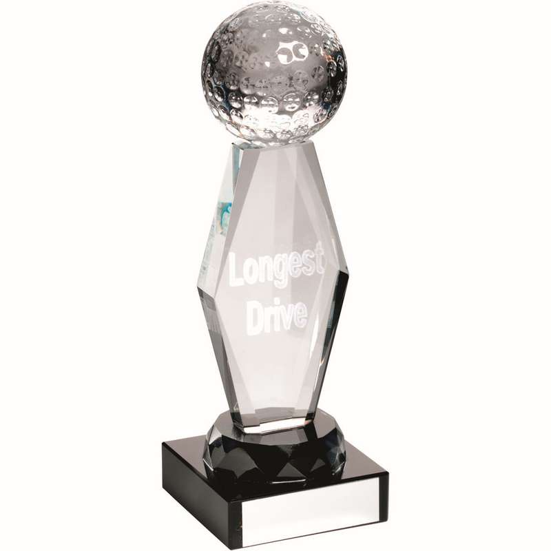 CLEAR GLASS LASERED GOLF COLUMN ON BLACK BASE L.D – 7.25in
