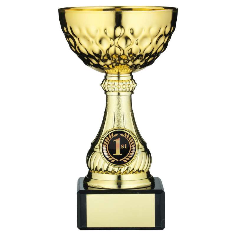 GOLD MINI ASSEMBLED TROPHY CUP WITH PLATE (1in CENTRE) – 5in