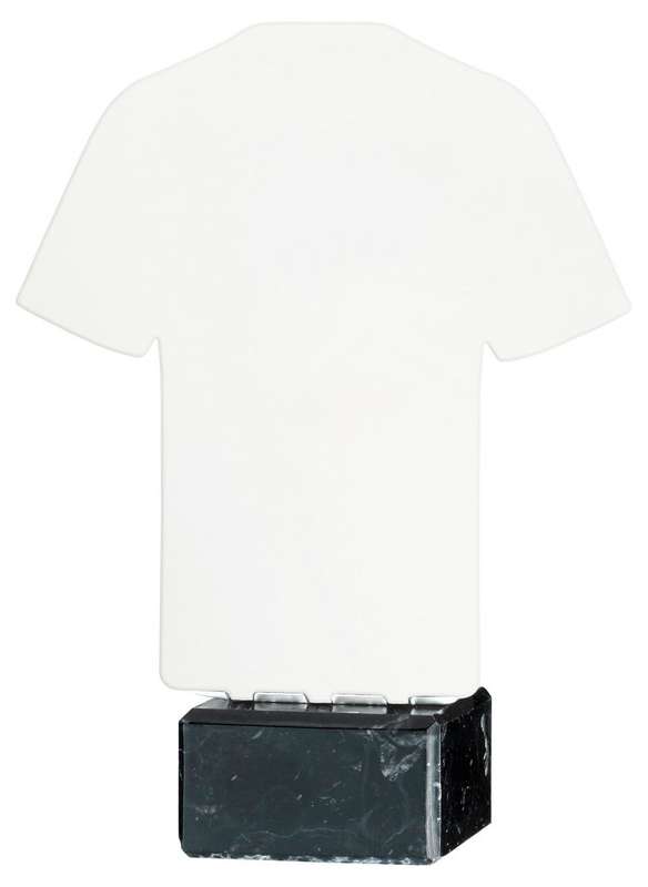 WHITE SUBLIMATION SHIRT PLAQUE ON BLACK MARBLE BASE – 7in