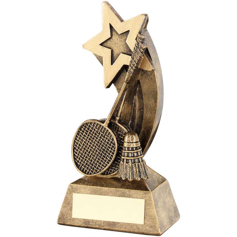 BRZ/GOLD BADMINTON RACKETS/SHUTTLECOCK WITH SHOOTING STAR WITH PLATE – 5in